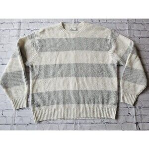Hollister Women’s Sweater Small Gray White Stripe Long Sleeve Pullover Knit Soft